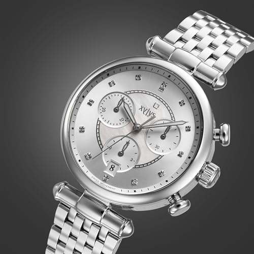 Image of Xylys Sparkle Swiss Chronograph Silver Stainless Steel Strap Silver Dial Watch for Women