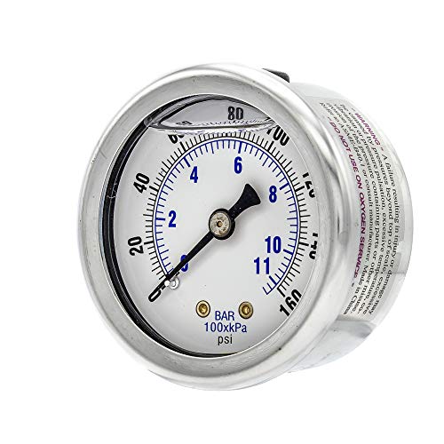 PIC Gauges 202L-204F Center Back Mount Glycerine Filled Pressure Gauge w/ SS Case/Bezel, Brass Internals, PC Lens, 2" Dial, 0/160 psi Range, 1/4" Male NPT by PIC Gauges - Image 2