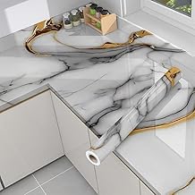 WALL INTERIORS Vinyl Peel and Stick Waterproof Wallpaper for Old Furniture Self Adhesive and Removable Surfaces for Home Cabinet Oil Proof Kitchen Countertop Stickers (60X200CM) (1, Gold Shade White)