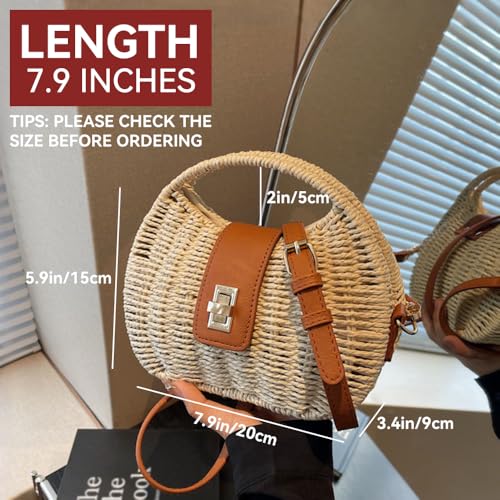 Small Top Handle Beach Handbag for Women Rattan Woven Purse Crossbody Shoulder Boho Bag Satchel for Summer Vacation2