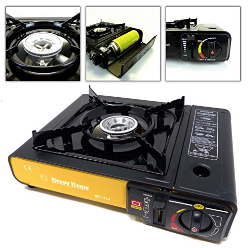 Camping Gaskocher Gas Kochfeld Gasherd kompakter Outdoor Campingkocher (Gelb ohne Grillaufsatz, ohne Gaskartuschen)