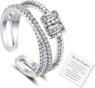 Tibemi To My Daughter Fidget Ring for Anxiety Women Ring with Beads Spinner Ring Daughter Fidget Ring from Mom Adjustable Fidget Ring for Women or Girls