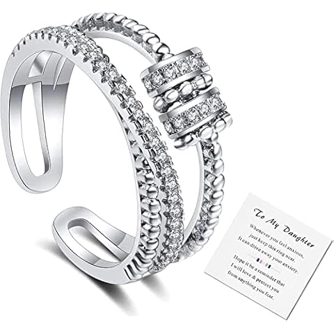 Tibemi To My Daughter Fidget Ring for Anxiety Women Ring with Beads Spinner Ring Daughter Fidget Ring from Mom Adjustable Fidget Ring for Women or Girls (1Set)… Cover