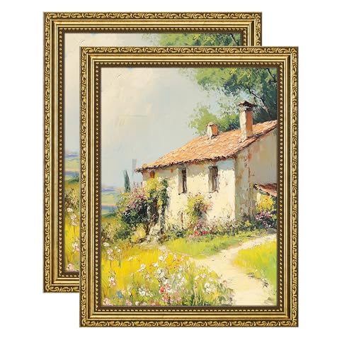 Image of eletecpro 9x12 Vintage Picture Frame, Glass Cover, Gold, 2-Pack | Display Photo 6x8 with Mat or 9x12 without, Horizontal or Vertical, Tabletop or Wall Decor