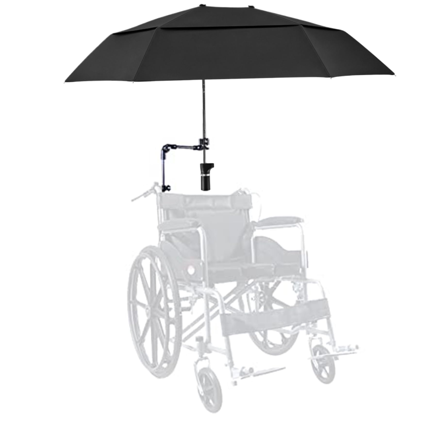 Paraguas para silla con abrazadera ajustable Protección contra la lluvia/UV Paraguas para silla de ruedas 40.9 Sombrilla extendida de doble cara para cochecito Bicicleta Sillas de playa Blanqueado.