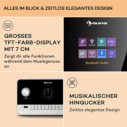 auna Connect 150 MKII 2.1-Internetradio - smartes WLAN-Radio mit Breitbandlautsprechern, Bluetooth Webradio DAB/DAB+/FM Empfang, 2,8" TFT-Anzeige, App-Steuerung, schwarz – Bild 6
