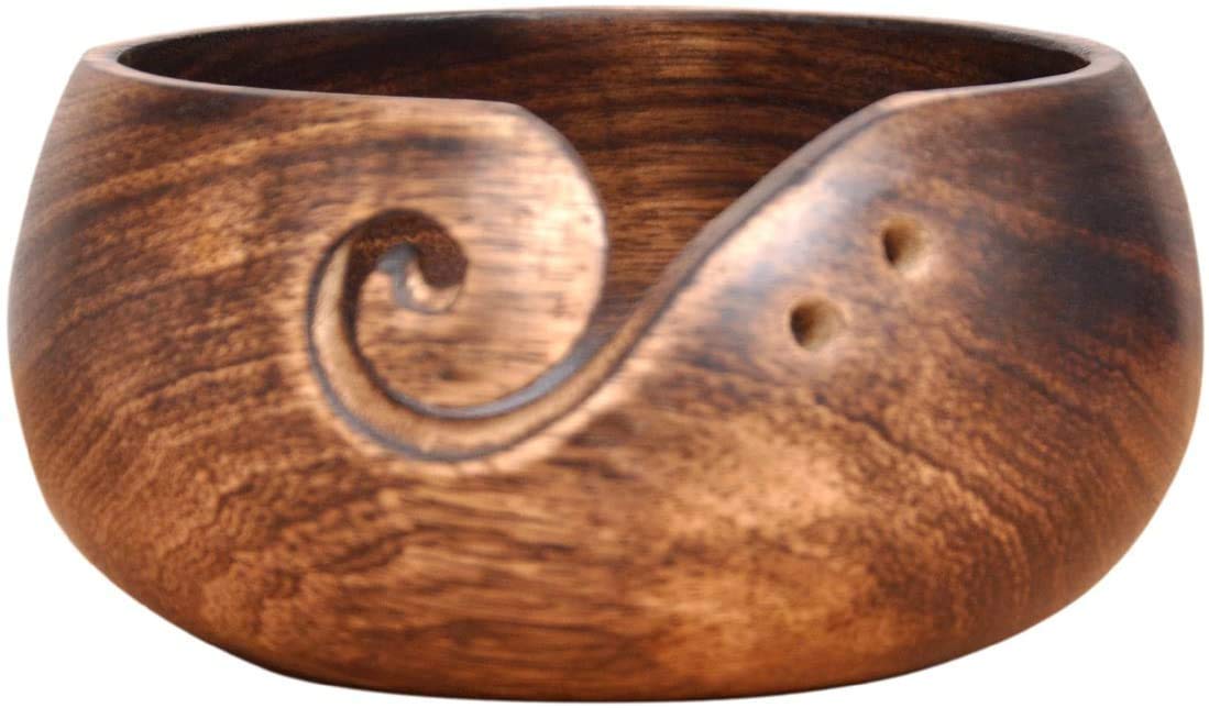 Wooden Yarn Storage Bowl Organizer Knitted Crocheted Wool Holder Storage Bowl Handmade Sewing Supplies