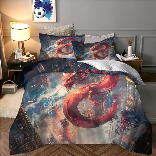 Parure de lit 3d dragon 200x200 microfibre résistante et fermeture éclair - 6
