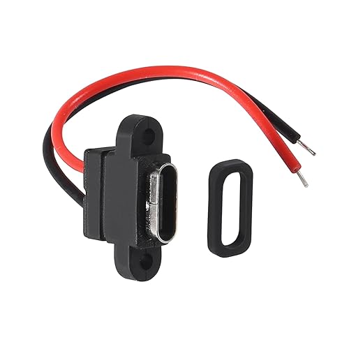 Miniatura 6 de XIITIA 8 unids conector USB tipo C Chasis hembra 2 pines para bricolaje, cable de soldadura 2P impermeable tipo cable USB C Pigtail Cable de