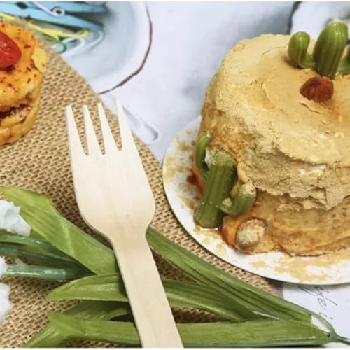 PARENCE.- Set di 100 forchette in legno - Posate in legno usa e getta, forchette Utensili ecologici e biodegradabili per feste, compleanni, campeggio, picnic 100 pezzi - 15,6 cm - immagine 4