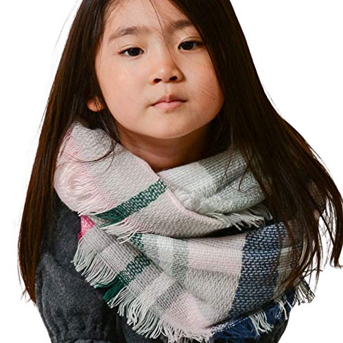 Fashion Scarf for Kids - Kids Flannel Infinity Scarf, Soft Light Plaid Shawl Wrap, Toddler Girl scarves for winter Autumn