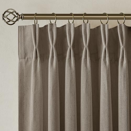 Image of Taupe Pinch Pleat Semi Sheer Linen Curtain 94 Inch Long for Bedroom