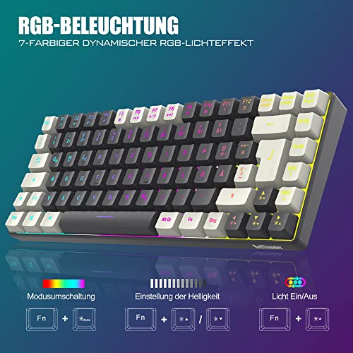 RedThunder K84 Kabelloses Gaming Tastatur und Maus Set, QWERTZ Deutsch, Wiederaufladbarer Akku mit RGB-Beleuchtung, 75% Layout TKL Tastatur & Leichte Maus mit 3200 DPI Honeycomb für PC Mac Gamer – Bild 4