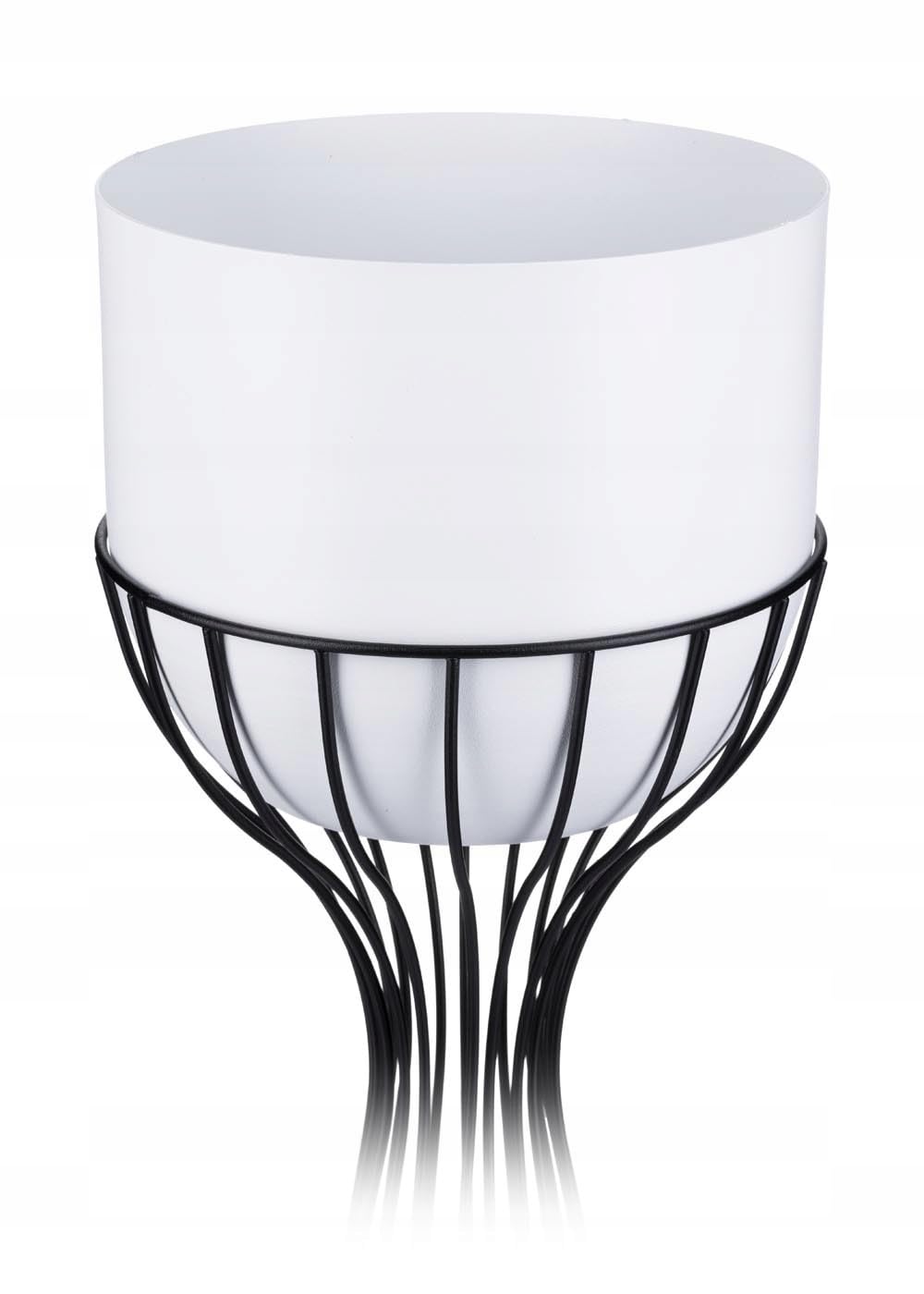 Moderno supporto per fiori in metallo, altezza 68 cm, con vaso da fiori bianco, rotondo, diametro 18 cm, su robusto supporto nero, supporto per piante per la decorazione di interni