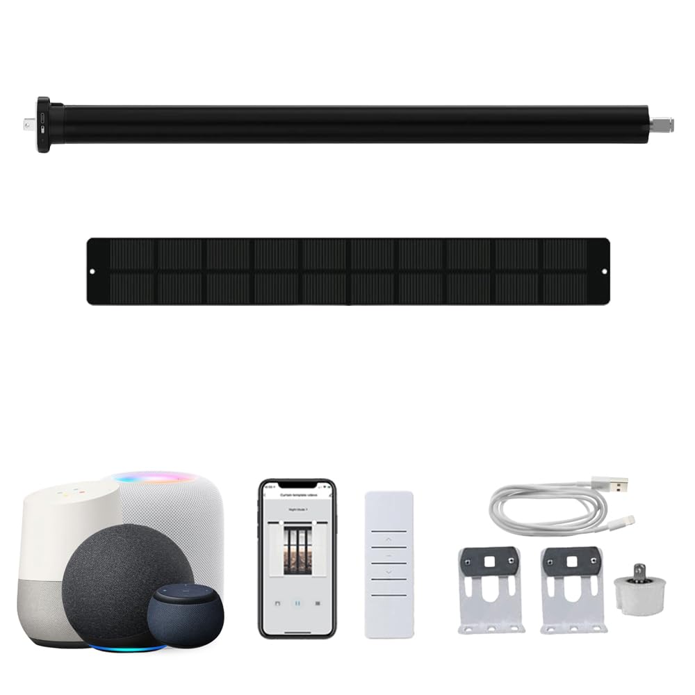 Matter Over Thread Smart Roller Shade Motor with Solar Panel, 5000mAh Battery Motorized Blinds Kit, Works with HomeKit, Alexa, Google Home, SmartThings (6.0 N.m for Φ40mm (1.57") Octagonal Tube)