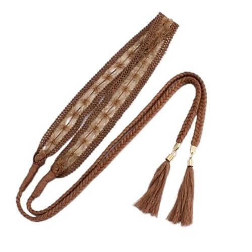 [EKLMCFS] Women's Dress Decorative Knotted Waist Chain Braided Lace Cotton Rope(Brown)