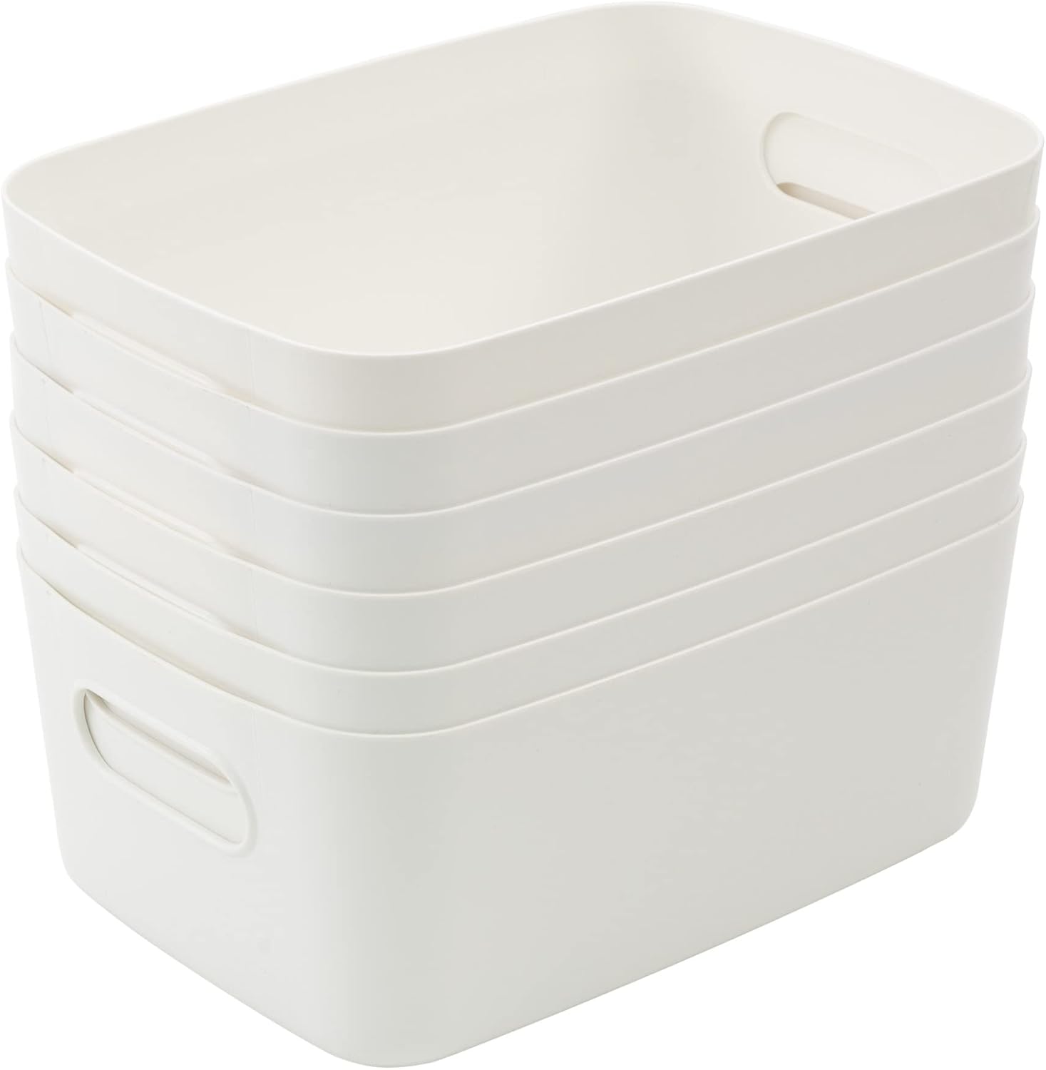 SA Products Set of 3 Storage Box, White Storage Boxes With Handle, Stackable & Minimalist Rectangular Plastic Storage Baskets - Image 3