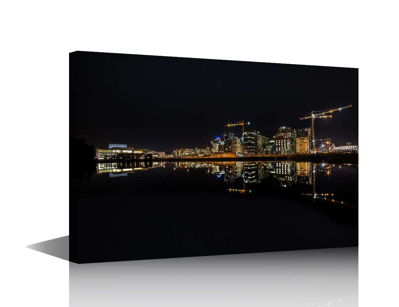 TISHIRON Canvas Wall Art Crane Works at Night Painting Wall Art Natural Landscape City Skyline Rustic Home Decor Canvas Paintings Bedroom Decor Engineer Artwork Wall Art Framed Ready to Hang 18x12 in
