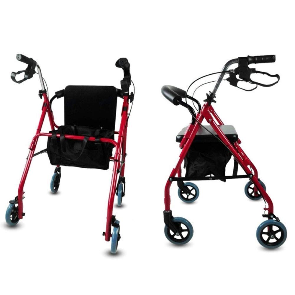 Mobiclinic, Modelo sinagoga, Rollator con 4 ruedas, Andador para adultos, Mayores, Minusválidos o ancianos, Caminador de aluminio, Ayuda caminar, Ligero, Plegable, Asiento, Rojo