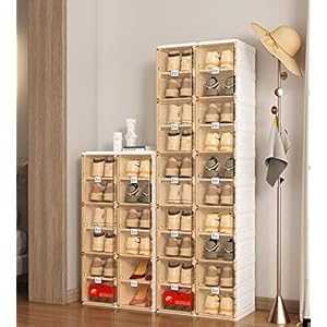 Shoe Organizer Storage Box, Portable Folding Shoe Rack for Closet with Magnetic Clear Door,Large Sneaker Cabinet Bins Sturdy Easy Assembly 10 Layers-20 Grids Shoe Organizer Storage Box Portable Folding Shoe Rack for Closet with Magnetic Clear DoorLarge Sneaker Cabinet Bins Sturdy Easy Assembly 10 Layers 20 Grids