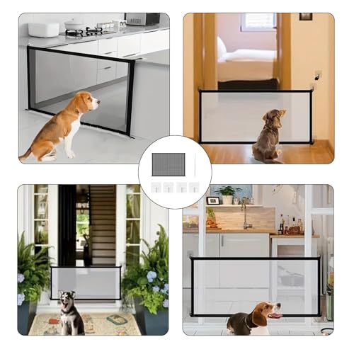 Treppenschutzgitter Ausziehbar,Türschutzgitter Ohne Bohren,Türschutzgitter Hund mit 4 Klebehaken,Treppenschutzrollo,Türgitter Hundegitter und Katze,Hundetürgitter für Haustiere,Babys (110 x 72 cm)
