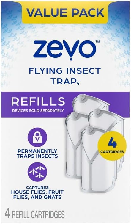 Image of Zevo Fly Trap Refills Cartridges - 4-Pack High-Efficiency Replacement Cartridges for Catching Flies, Gnats & Fruit Flies Indoors