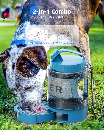 lesotc Portable Dog Water Bowl Dispenser - 77oz Travel Water Bottle with Pop-Out Drinking Bowl, No-Spill Design for Camping, Hiking & Car Rides - Keep Your Dog Hydrated Anywhere, Blue