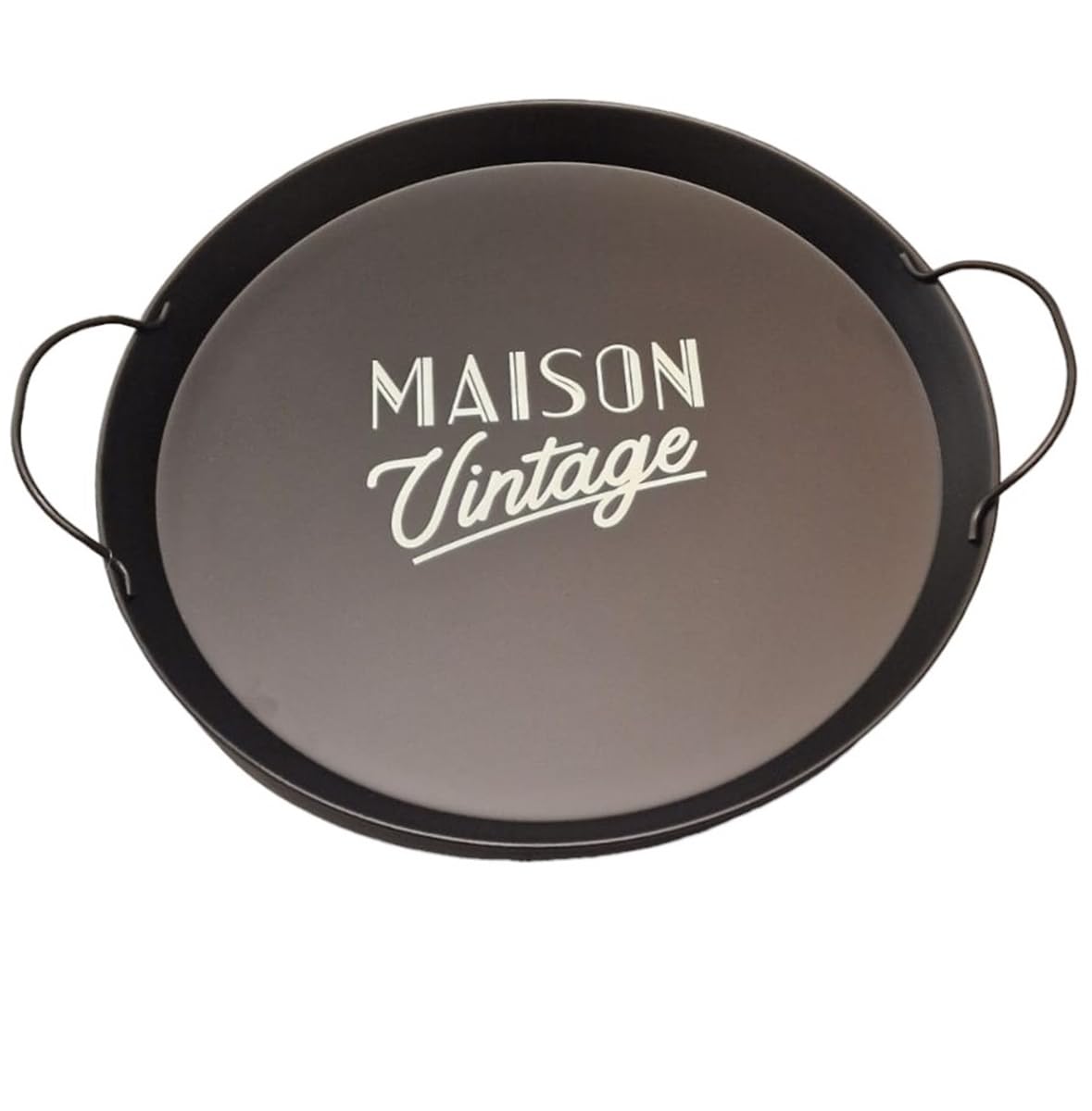 Round Tray Decorative Black Round Metal Tray Serving Vnatge Tray with Handles 40cm Serving Tray