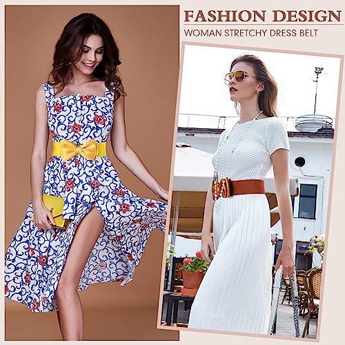 Jeyiour 8 Pcs Wide Elastic Stretchy Bowknot Waist Belt Casual Vintage Bow Knot Corset Waistband Cinch Belts for Women Dress, 8 Colors4