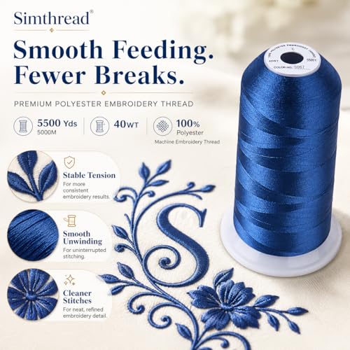 Image of Simthread 5000M 40WT Polyester Embroidery Thread, S067 | 5000M 40WT polyester thread feeds smoothly for machine embroidery, monograms, logos, patches and quilting.