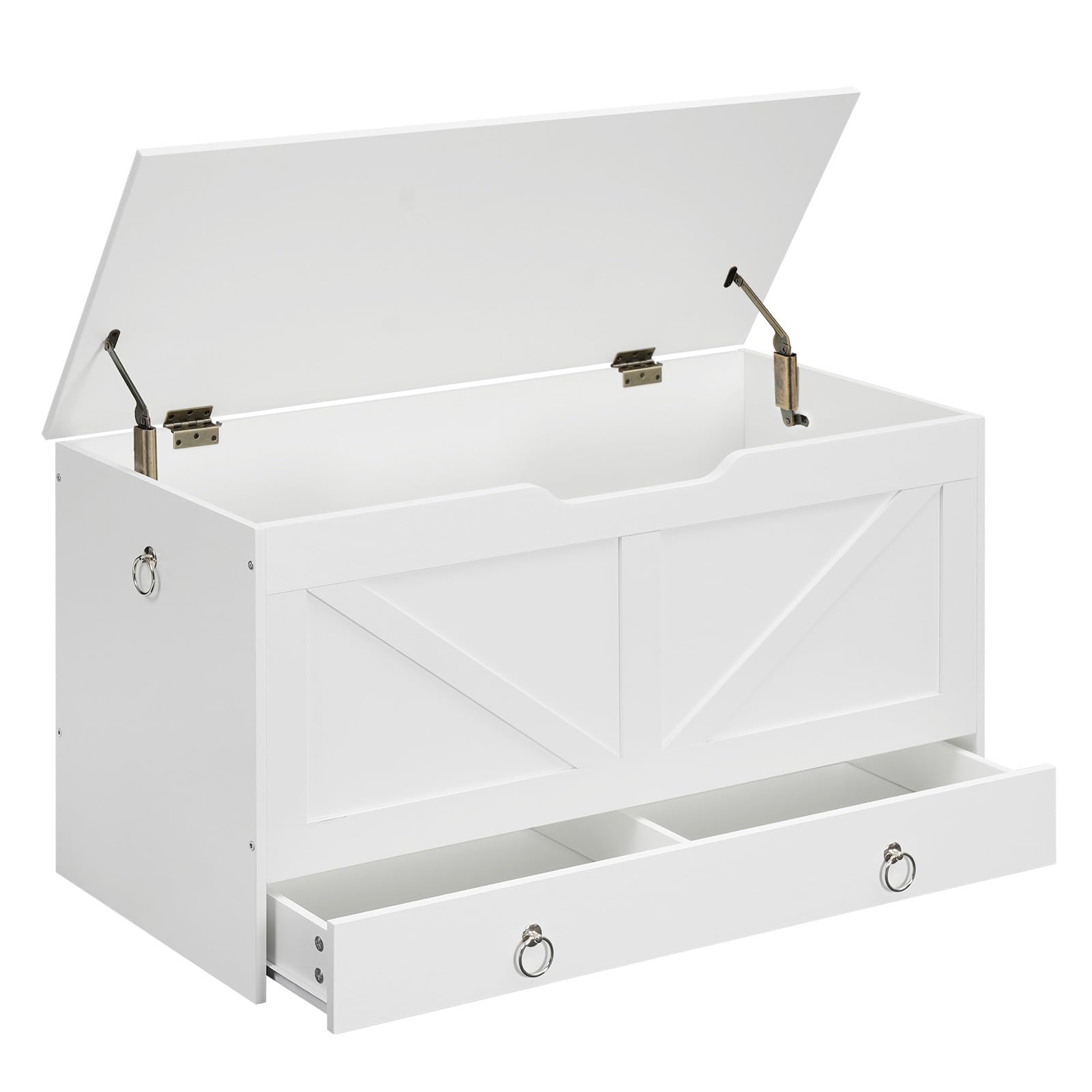 HOOBRO Storage Chest, 39.3" Toy Chest with Drawer, Wooden Storage Bench, Sturdy Entryway Bench Supports 220 lb, Shoe Bench, Safety Hinge, U-Shaped Opening, Easy Assembly, White WT710CW01G1