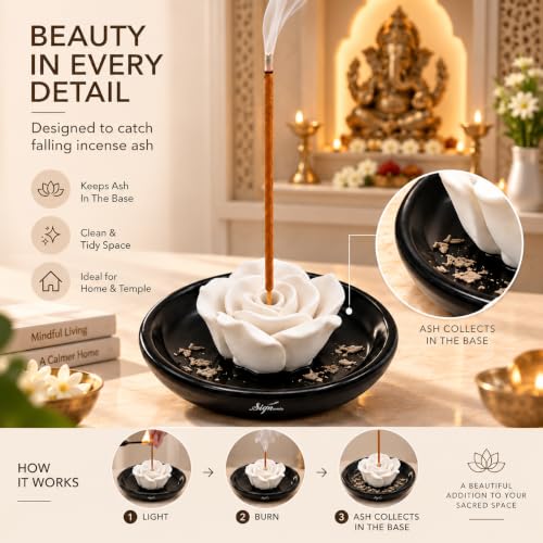Image of SIGNAMIO Ceramic Agarbatti Incense Stick Stand Holder - Flower Black
