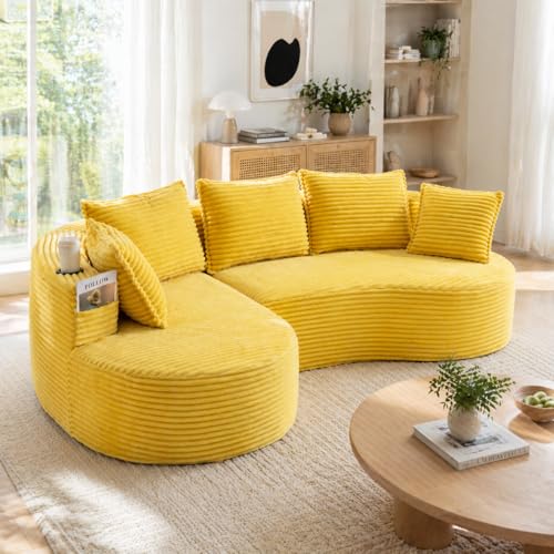 Muskel Moderno sofá de pana con soportes integrados para bebidas y bolsillos laterales, transpirable y suave, espuma de alta densidad + listones de muelles, incluye cojines para la espalda, para