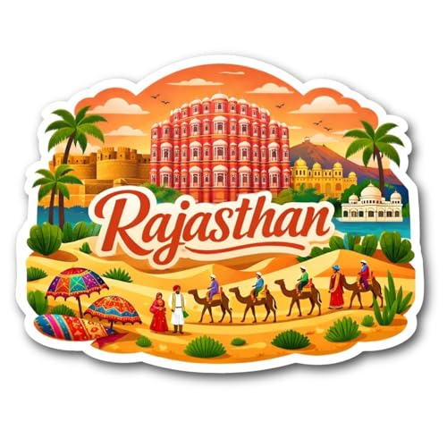 Image of Rajasthan Wooden Fridge Magnet for Home & Office Decor | Rajasthan Theme Magnet | Kitchen Decor | Indian Tourism Design with State Famous Items (Rajasthan)