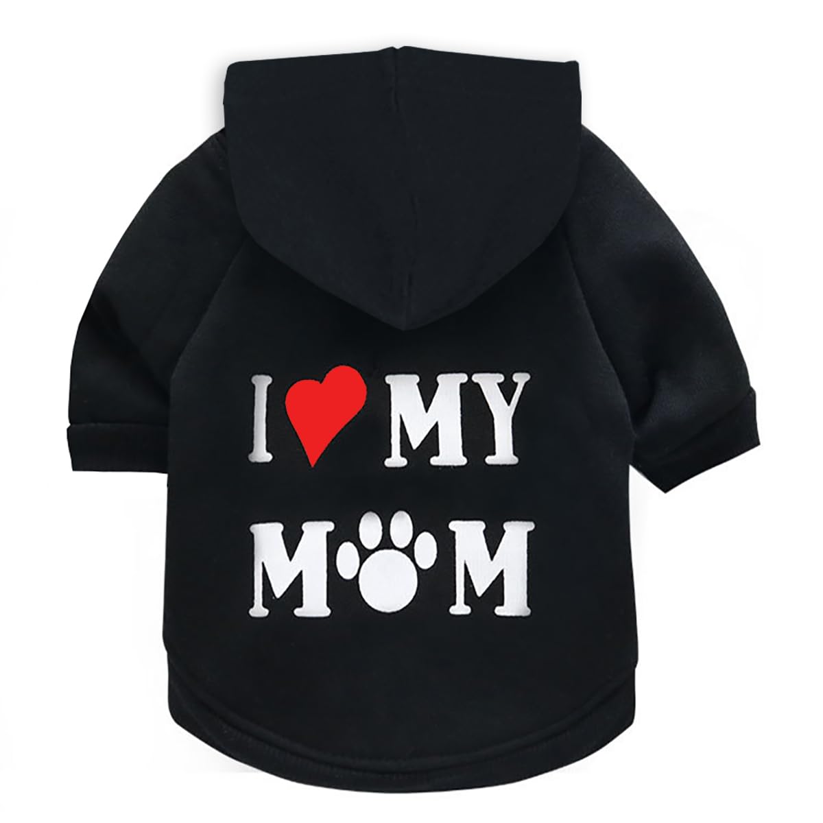 Izefia Dog Hoodie Clothes I Love My Mom Fleece Sweater Winter Sweat Shirt Warm Cotton Hoodies for Small Dogs Cat Mum Black XS
