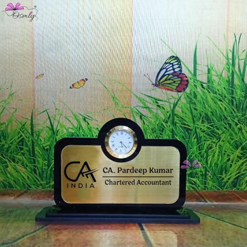 Image of Acrylic Laser Engraved Table Sign Stand, Laser Engraved Sign or Name Plate for Doctor, Teacher, Advocate, Medical, Proprotor office or personal use (Acrylic Table Name Plate with Clock)