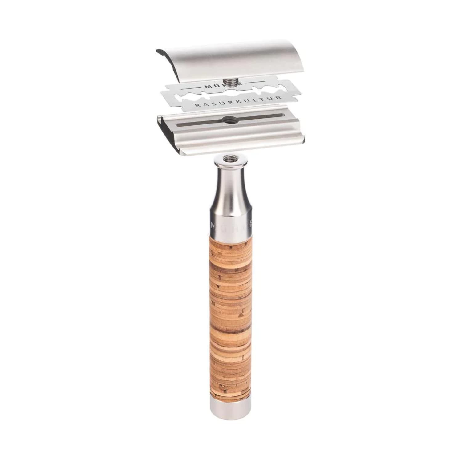 Mühle s091m95 Set de rasage Rocca, 3 pièces, manche du rasoir et monture du blaireau écorce de bouleau