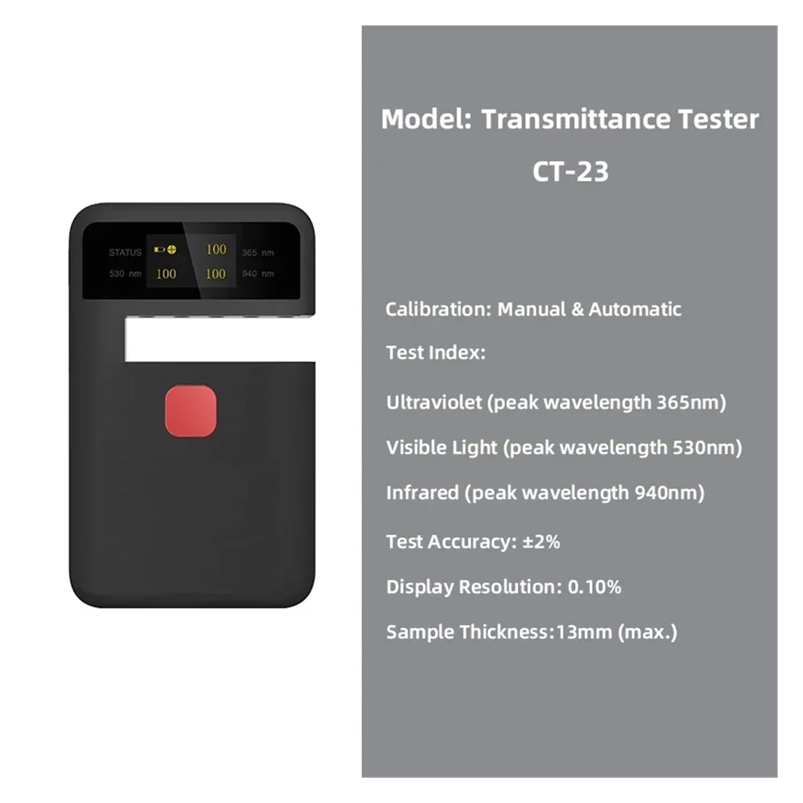 Medidor UVB Digital Probador de transmitancia portátil CT-23 UV VL IR for película Solar, agrícola, Vidrio Ventana, medidor transmisión, precisión Prueba ±2%