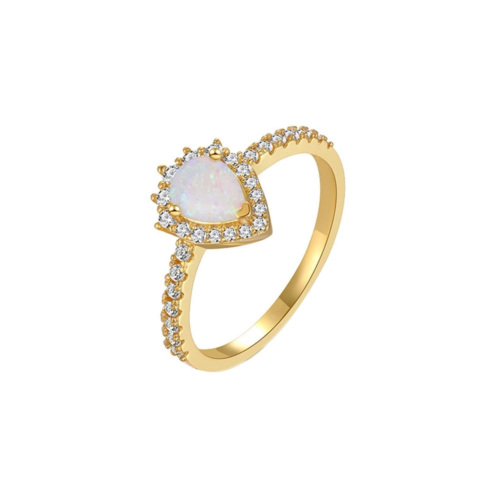 Daesar Anillo de Promesa Mujer con Gota de Agua con Ópalo y Moissanita, Oro Amarillo 9K/14K/18K, Anillo de Promesa Oro