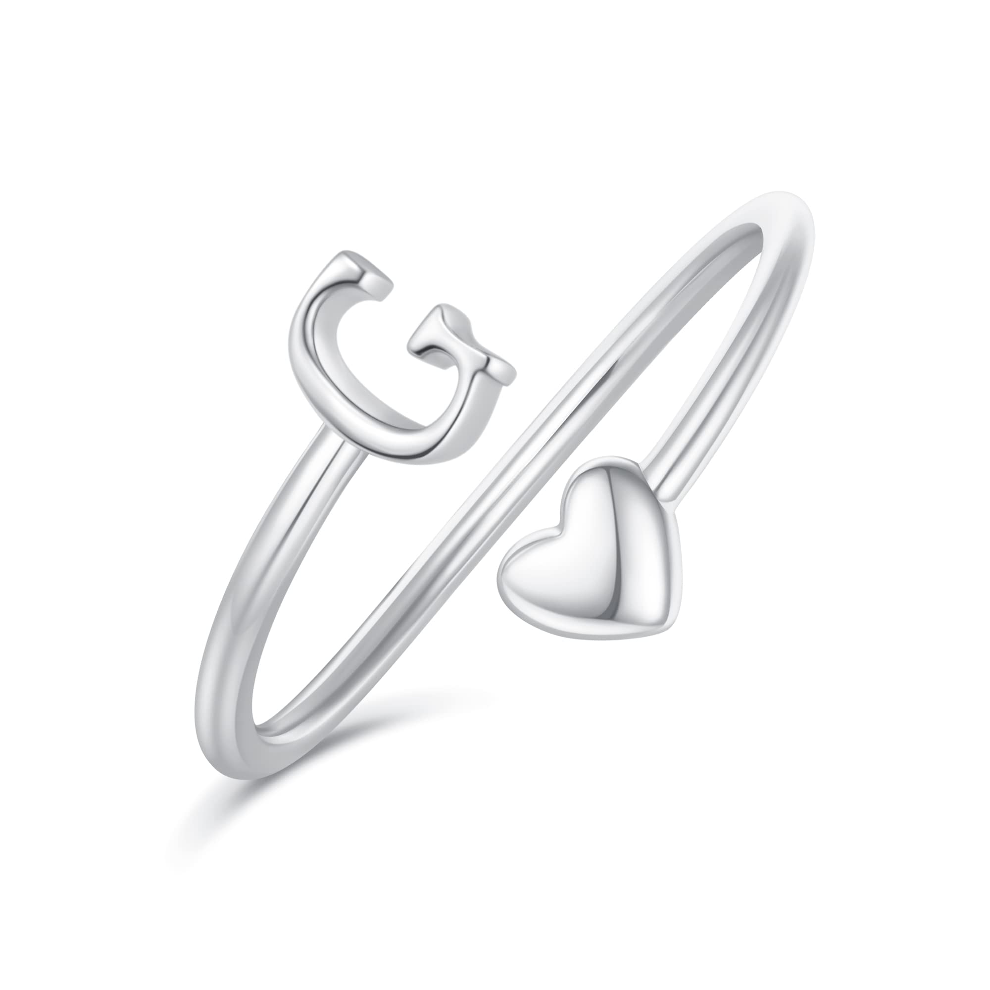 Ailetop Initial Rings for Women Girls - Valentines Day Gifts for Her, Adjustable Rings for Women Non Tarnish Letter A-Z Dainty Heart Ring Teen Girls
