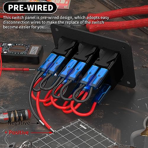 DaierTek Marine Switch Panel Waterproof 12V 3 Gang Rocker Switch Panel Blue LED Light Toggle Switch Aluminum Panel Pre-Wired for Car Truck Boat RV UTV ATV RZR