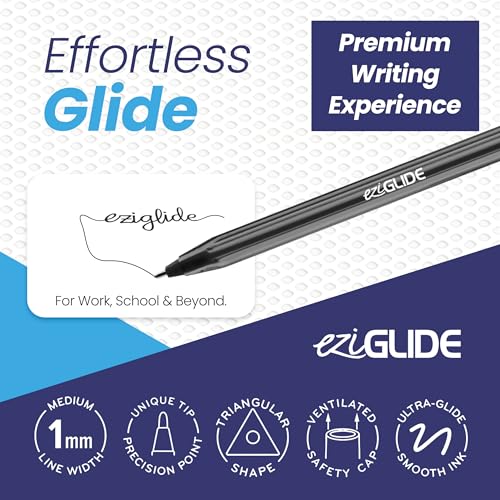 Eziglide TriGrip Ballpoint Pens Assorted 10 Pack, 10 Vibrant Colours, Medium Point Nib (1.0mm) for Precise Writing & Triangular Grip – Writing Pens for Home, Office, Teachers, Exams, Work & more - Image 6