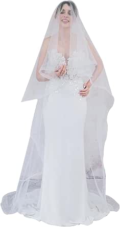 Ivory Two Tier Floral Lace Edge Fingetip Veil L&F