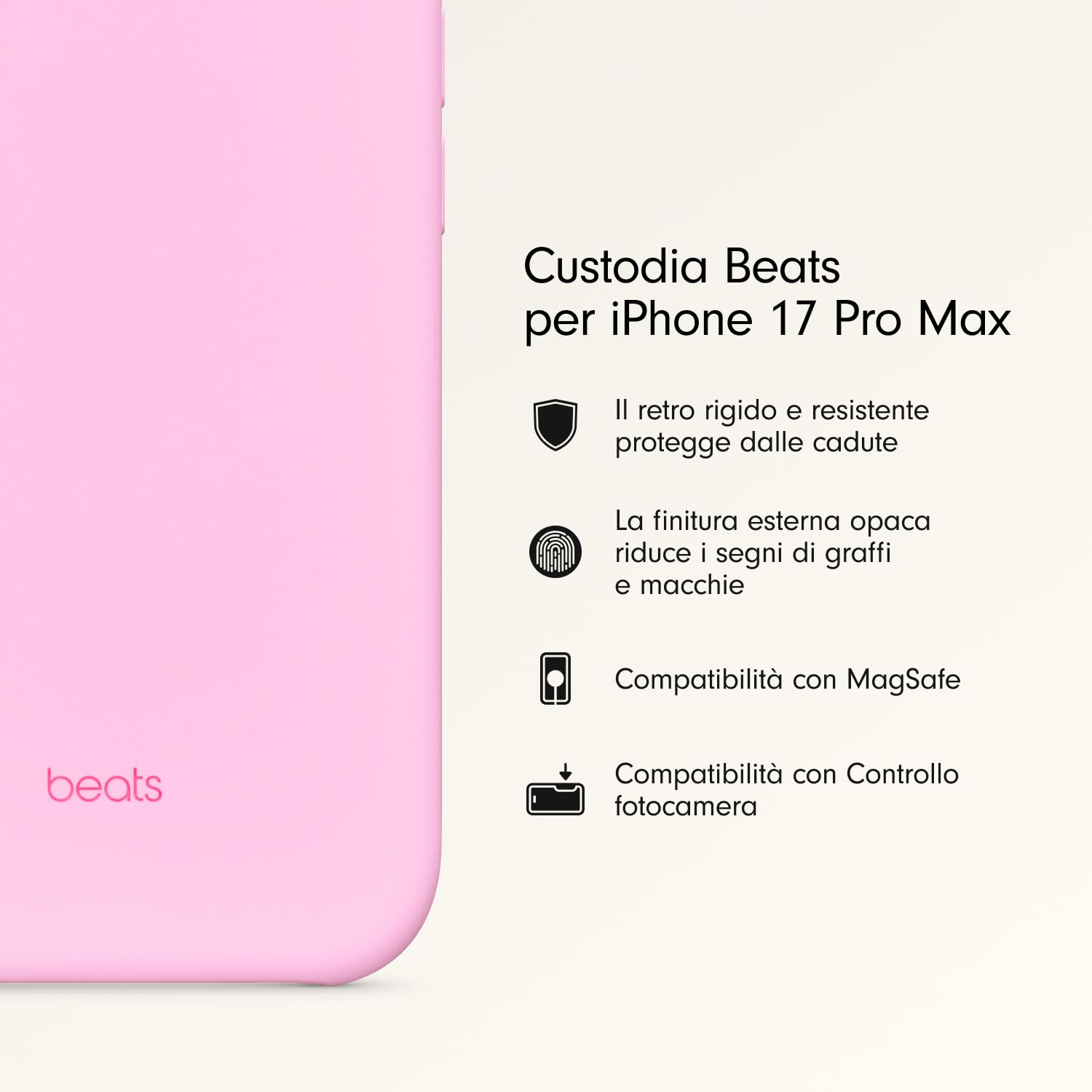Beats Custodia per iPhone 17 Pro Max con MagSafe e Controllo fotocamera, finitura opaca, fodera in microfibra – Rosa ciottolo
