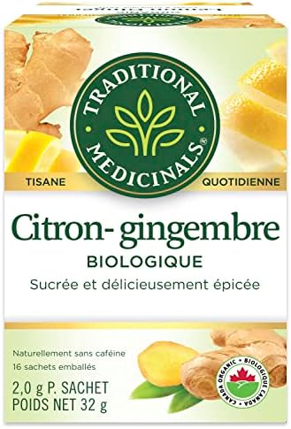 Traditional Medicinals Lemon Ginger Tea, 16 Count Tea Bags