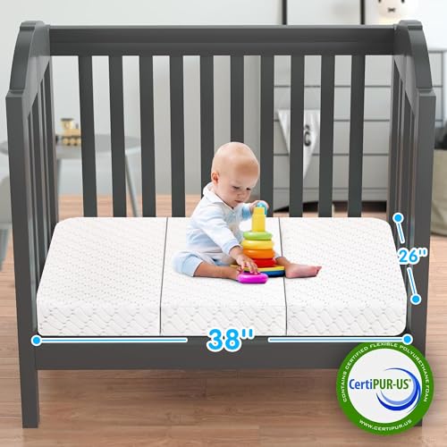 Image of Pack and Play Mattress, Trifold 38 inchx26 inchx3 inch Memory Foam Dual-Sided Pack N Play Mattresses for Baby, Removable Washable Cover