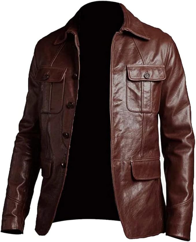 Hifa Men's Real Sheep Leather Blazer Coat. Vintage Style Four Pocket With Button Closure Genuine Leather Jacket
