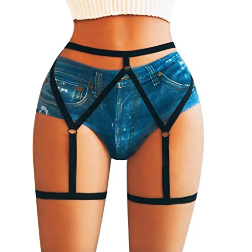 Women Lingerie Thongs,Womens Sexy Elastic Goth Leg Garter Belt Leg Decoration Harness Pantie Lingerie (Black, L)