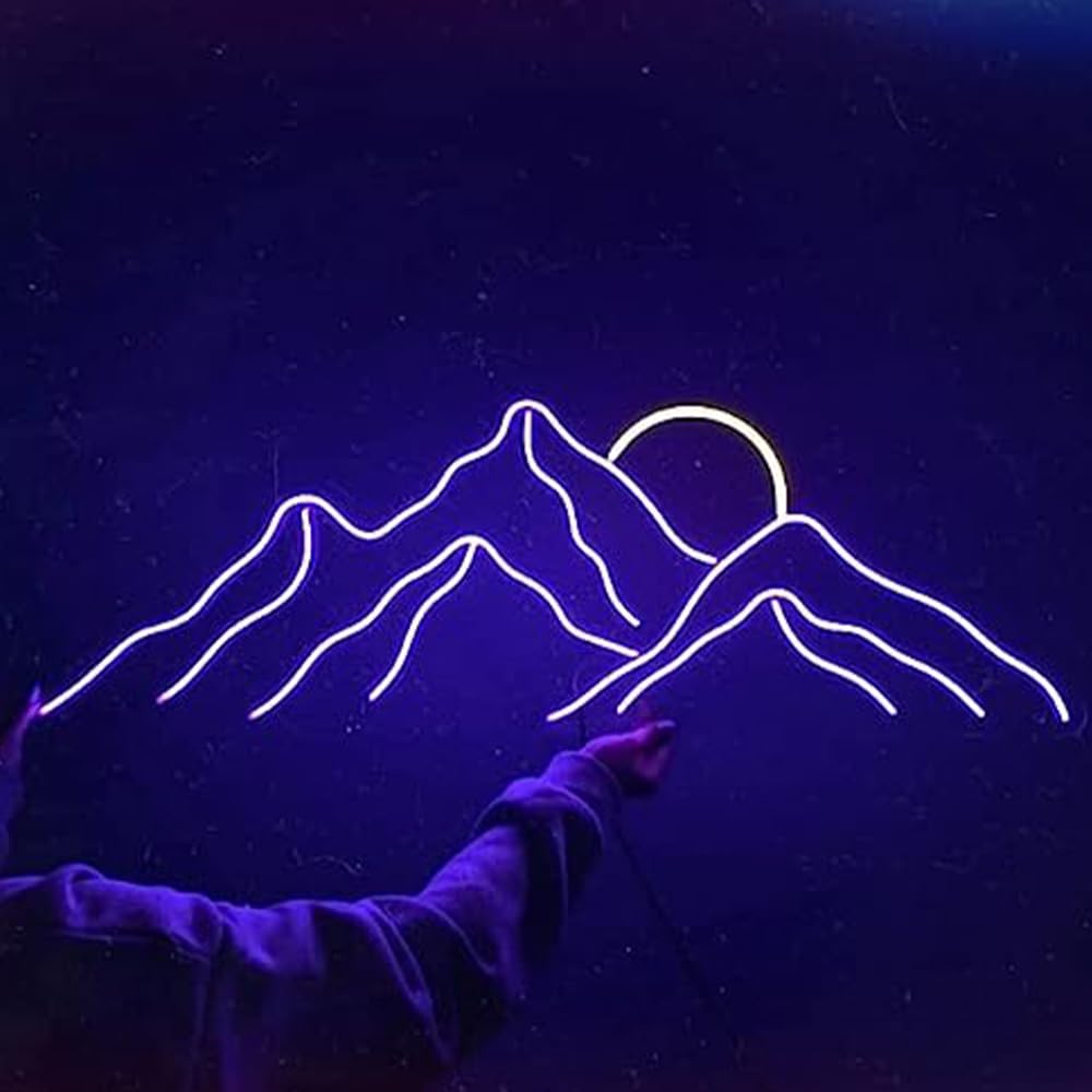 Ulalaza LED Sign Sunset Neon Signs Waves Led Home Wall Decorative Lights Sunrise Night Lamps Mountains Decoration Light USB Brightness Adjustable