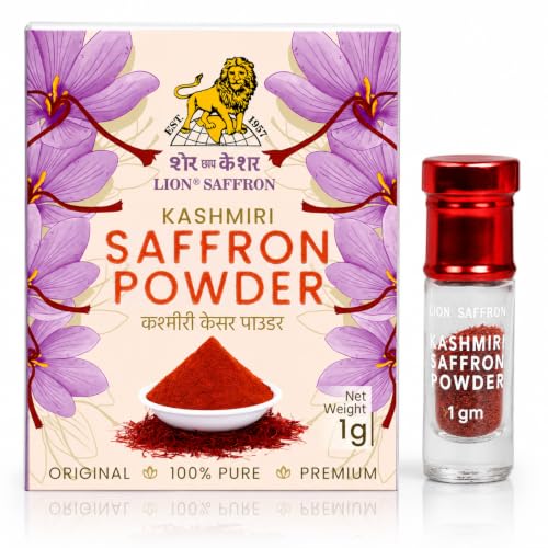 Image of LION BRAND SAFFRON 1g Original Kashmiri Saffron Powder | Pure Kesar /Keshar /Kumkuma Puvvu | Saffron for Biryani, Milk, Tea, Sweets, Cooking, Puja, Tilak, Face Pack, Skin Care, Men, Women & Pregnant Women (1gram)